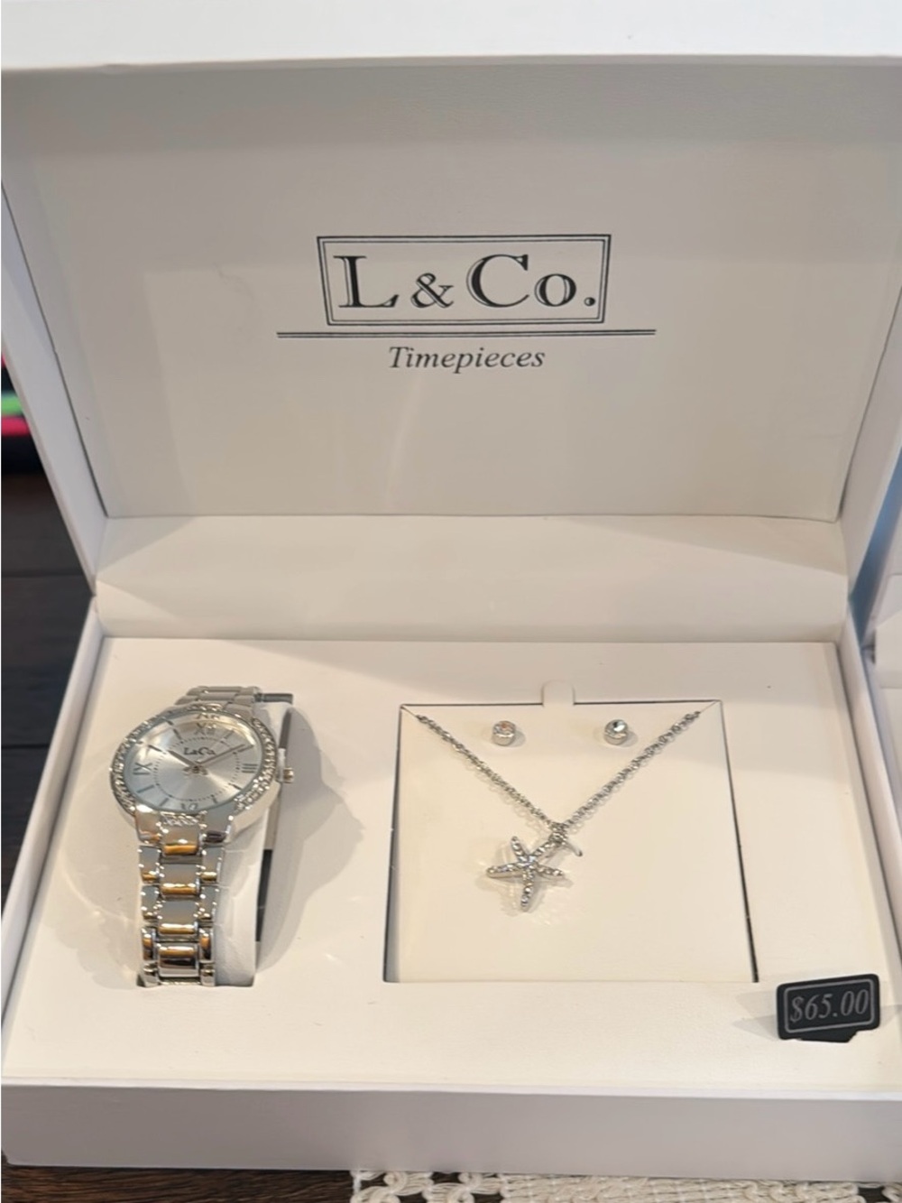 L & Co. Silver Crystal Accent Watch and Necklace Set - Picture 2 of 4